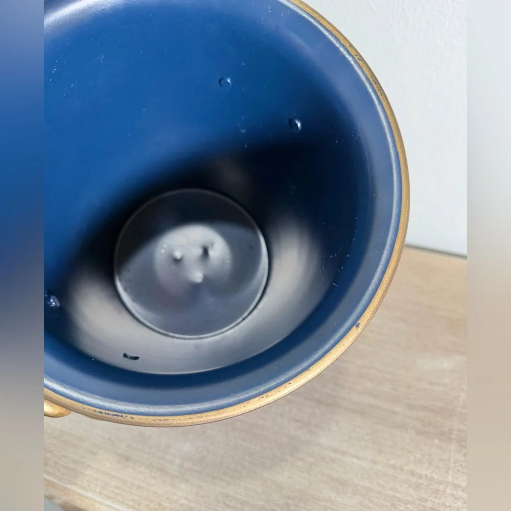 Jaye’s Studio Ice Bucket Colorblock Navy Blue Gold Handle Heavy Base Luxury Home